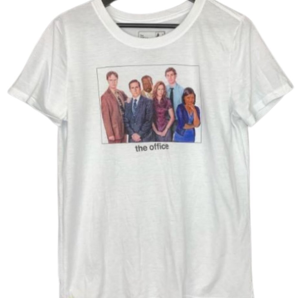 The Office Women's XL T Shirt White Dunder Mifflin Group Photo Jim Pam Dwight TV